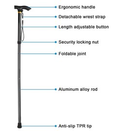 GPCT Folding Walking Stick, Hiking Poles Collapsible Lightweight, Folding Canes Adjustable for Women and Men-Black
