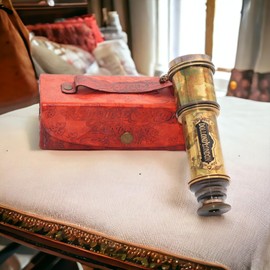 BAZROSS Brass Maritime 15x Vintage Pirate Spyglass Telescope- Functional Brass & Clear Vision Pirate Telescope with Premium Leather Case - Wonderful Gift for Nautical Décor Lovers