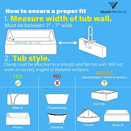Vaunn Medical Secure Bathtub Safety Rail, ADA Compliant Shower Grab Bar Handle for Elderly and Disabled, Secure Locking Tub Clamp, 300 lbs