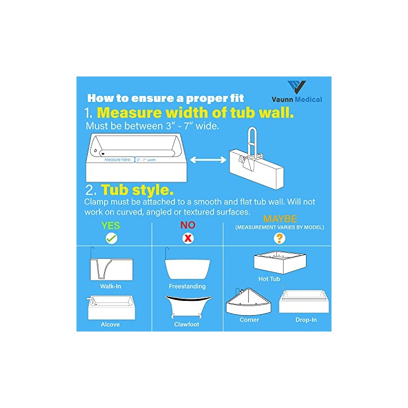Vaunn Medical Secure Bathtub Safety Rail, ADA Compliant Shower Grab