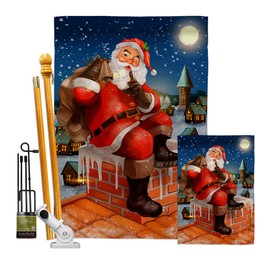 Ornament Collection Down The Chimney Garden House Flag Kit Wintertime Christmas Santa Marry Xmas Present Reindeer Season Snow Decoration Banner Small Yard Gift Double-Sided, Made in USA