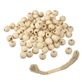 sourcing map 100Pcs Wooden Beads, 18mm/0.7inch Natural Color Ball Spacer Bead Unfinished Round Loose Beads for Crafts Making Party Decoration (8mm Hole)