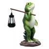 Blue Bayou Trails Hiking Frog Statue Holding Rod With Solar