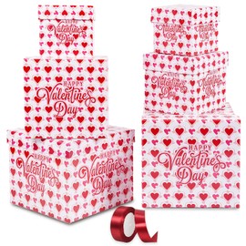 JWSCYSY 6PCS Valentine's Day Nesting Gift Boxes with Lid, Square Gift Boxes with Ribbon, Decorative Boxes Assorted Size for Valentine's Day Presents Wrapping, Party Favor Boxes (White)