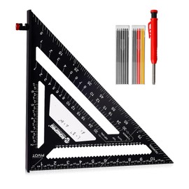 RONGPRO Rafter Square 12 Inch with Woodworking Pencil, Carpenter Measuring Layout Tool, Aluminum Alloy Triangle Carpenter Square for Woodworking- Black, Imperial