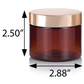 6 oz Amber PET Plastic Refillable Jar with Gold Metal Overshell Lid (12 Pack)