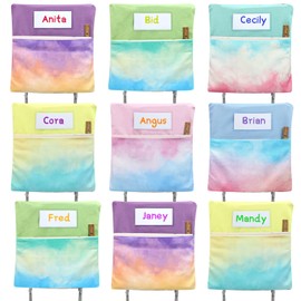 Xaatren 24 Pcs Small Chair Pockets for Classroom 14 Inch School Chairs Bag Chairback Buddy Seat Pocket Student Classroom Organizer with Name Tag for Primary School Chair up to 14'' Wide(Watercolor)