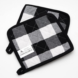 Pot Holder Set, 2 x Practical Pot Holders, Chequered, Ecological Pot Cloth Made of 100% Cotton, Kitchen Pot Holders, Cooking Cloth in Black / White, 20 x 20 cm