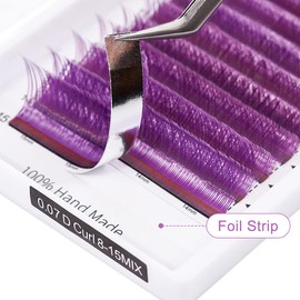 Light purple YY Eyelash Extension Lashes C Curl 0.07mm, 8-15mm Faux Mink Cluster Lash Extensions Soft Y Lashes Extensions Premade (8-15MM, 0.07-C,Light purple)