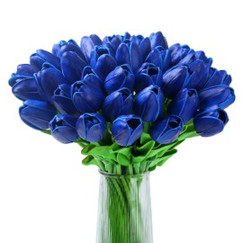 AWARDSEN 20pcs Blue Tulips Artificial Flowers Fake Silk Tulips Real Touch Flowers for Spring Kitchen Wedding Home Decor Arrangements Easter Decor 14 Inch