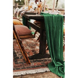 12 Pack Dark Green Cheesecloth Table Runner, 10FT Cheesecloth Rustic Boho Table Runner Long Romantic Semi Sheer Table Runner for Wedding Baby Shower Birthday Bridal Party Decorations(21.5×120 Inch)