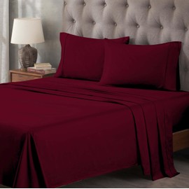 Superior Egyptian Cotton 400 Thread Count Bed Sheet Set, 1 Elastic Deep Pocket Fitted Sheet, 1 Flat Sheet, 2 Pillowcases, Soft Bedding, Luxury Sheets, Sateen Weave, Full Size, Burgundy