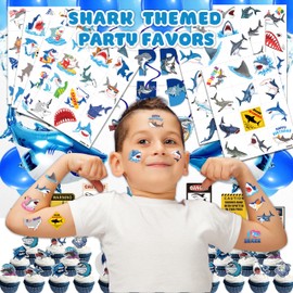 96 PCS Shark Pre-Cut Temporary Tattoos for Kids | Super Cute Shark Themed Birthday Party Favors, Supplies, Decorations, Cute Ocean Animal Tattoo Stickers, School Rewards Prizes & Gifts for Boys Girls
