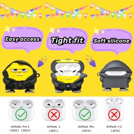 rvesce Cute Cartoon 3D Silicone Case AirPods Pro 2nd/1st Generation case with Keychain and Lanyard Cleaner kit Characters Design for Kids Boys Girls (Yellow)