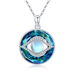 ABIGY Evil Eye Necklaces 925 Sterling Silver Eye Necklace Moonstone Jewellery Crystal Necklace Jewellery Gift For Women