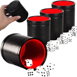 CHSG Leather Dice Cup, 4 Quiet Dice Shaker Cups with 20 Dice, Classic Handmade Leather Cup, Quality Dice Cup, for Bar Party, Yahtzee Farkle Dice Games, Coffee