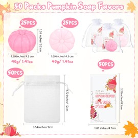 Liliful 50 Sets Pumpkin Baby Shower Favors Fall Thanksgiving Baby Shower Decorations Mini Pumpkin Soap Thanks Cards Gift Bags with String for Wedding Bridal Autumn Party Gifts for Guest(Pink)