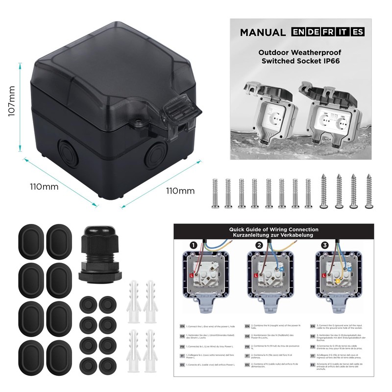 Upgrade Deep Outdoor Socket, Waterproof IP66, Surface-Mounted Socket with Switch