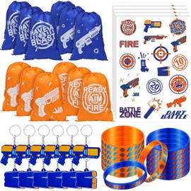 Dart Battle Party Supplies Include Wars Party Goody Treat Bags Dart Themed Party Silicone Rubber Bracelet Wristbands Keychain Temporary Tattoos for Battle Birthday Party Favors (288 Pcs)