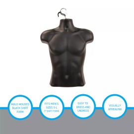 SSWBasics Male Molded Black Shirt Form - Fits Men's Sizes S-L (T Shirt Form)