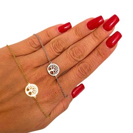 NataschaWoge® Edelstahl Gold Lebensbaum Baum minimalistich Armband zierliches kleines Geschenk für Sie spiritueller Schmuck Goldschmuck (Silber)