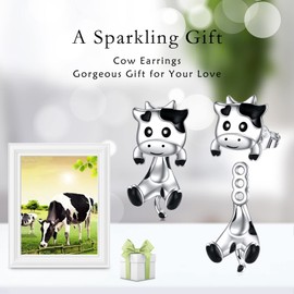 POPLYKE Cow Earrings for Women 925 Sterling Silver Cow Stud Earrings for Girls Cow Jewellery Gifts for Cow Lover Birthday Hypoallergenic