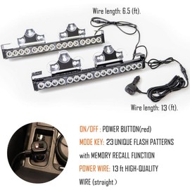 LE-JX Amber 2 in 1 Emergency Strobe Light Bar 21 Flash Patterns Yellow Traffic Advisor Warning Hazard Windshield Safety Lights Bar with Cigar Lighter for Police Vehicles, Truck (2×16.8 inch, 32 Led)