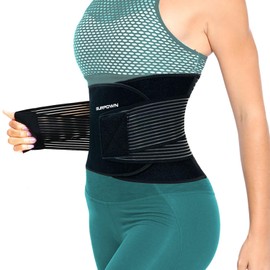 SURPOWN Back Support Belt, Breathable Back Brace Men and Women, Back Strap, Support Belt Lumbar Spine, Back Support, Lumbar Support, Back Pain Belt, Black, L
