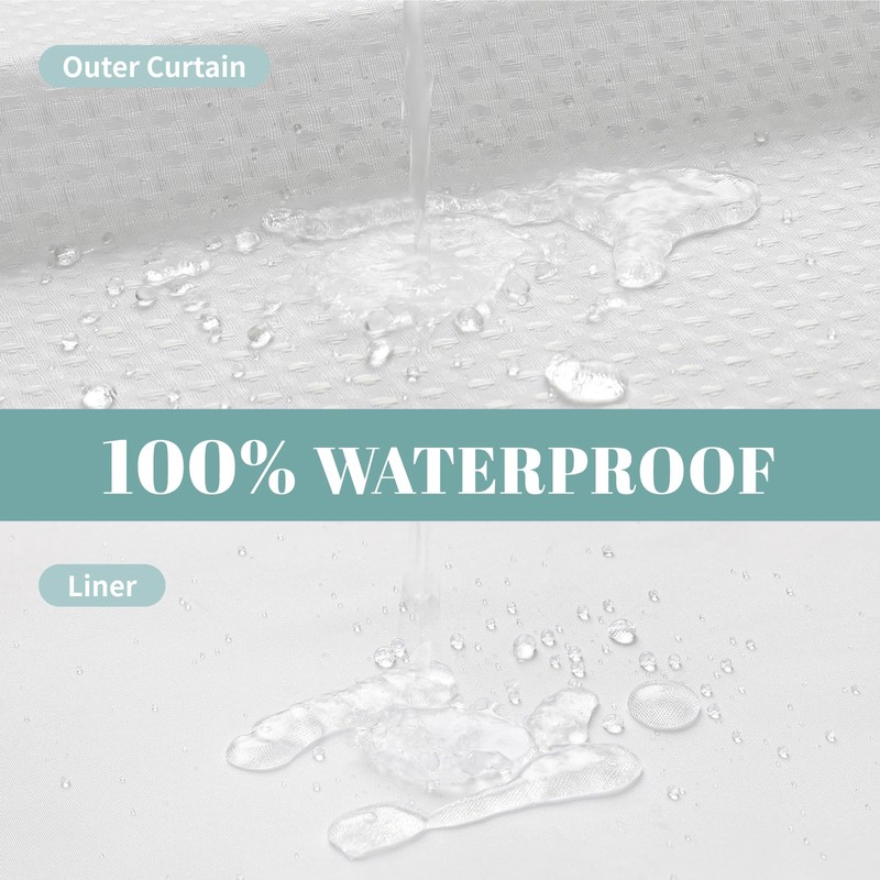 eachope White No Hook Waffle Weave Shower Curtain with snap-in