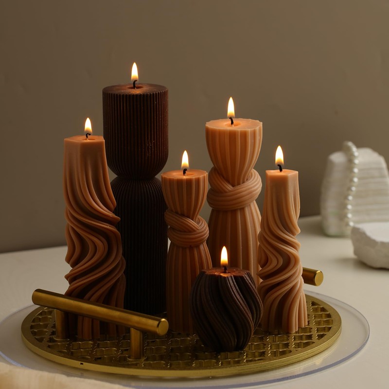 Threlaco 6 Pcs Small Pillar Candles Aesthetic Candle Modern Ribbed