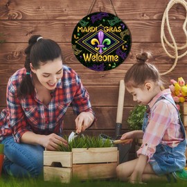 Ceutoiy Welcome Sign Welcome Mardi Gras For Front Door Decor, Mardi Gras Fleur De Lis Rustic Wood Door Hanger For Porch Balcony, Welcome Door Wreath Hanger Kitchen Bedroom Home Decoration