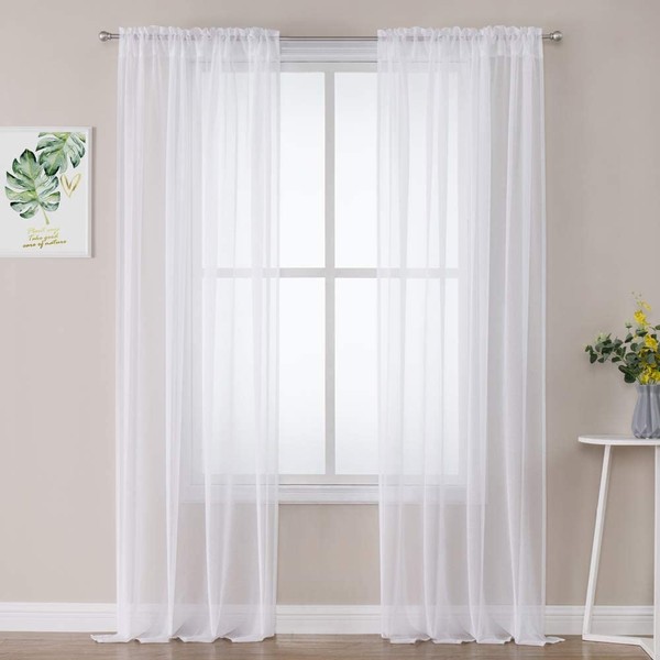 Miulee set of 2 voile curtains, transparent curtain, polyester tab-top curtain, transparent living room, airy decorative curtain for bedroom.