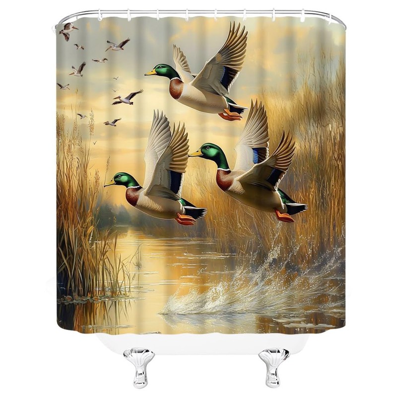 YSSFAV Mallard Duck Shower Curtain Flying Ducks Rustic Hunting Country