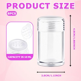 8 Pack Clear Plastic Loose Powder Bottle - 10ml Mini Empty Loose Powder Jars, Travel Cosmetic Glitter Powders Eye Shadow Shaker Bottle with 12 Holes Sifter & Lids, Face Powders Case for Makeup