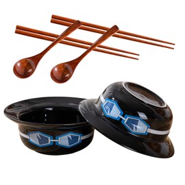 HTVCBU 2PC Anime Ceramic Straw Hat Bowl Set, Thick Ceramic, 7.5 Inch Diameter, Suitable for Ramen Cereal Salad, Comes with 2PC Spoon and 2PC Chopsticks 2