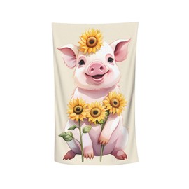 MIEPOS Cute Pig Beach Towel,32x52in,Quick-Dry Sand-Free Animal Bath Towels,Microfiber Lightweight for Travel Pool Yoga Beach Outdoor Activities Decor Accessories Gifts (Pig and Sunflower)