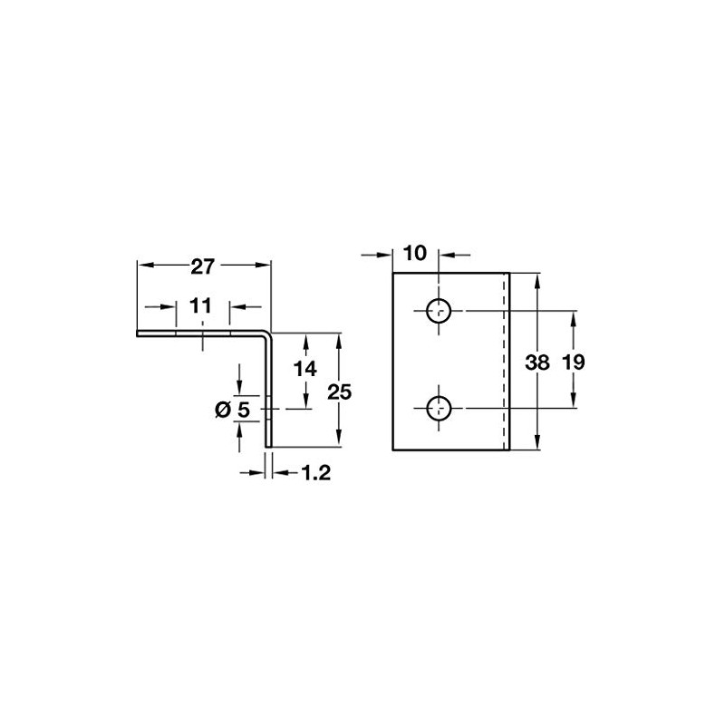 Stretcher Plates/Angled Worktop L Brackets Unfinished - Steel 27x25x38mm -