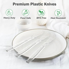 360 Count Disposable Cutlery Extra Heavy Duty Clear Plastic Knives BPA Free Heat Resistant Solid & Durable Bulk SupplyColor: Clear Color