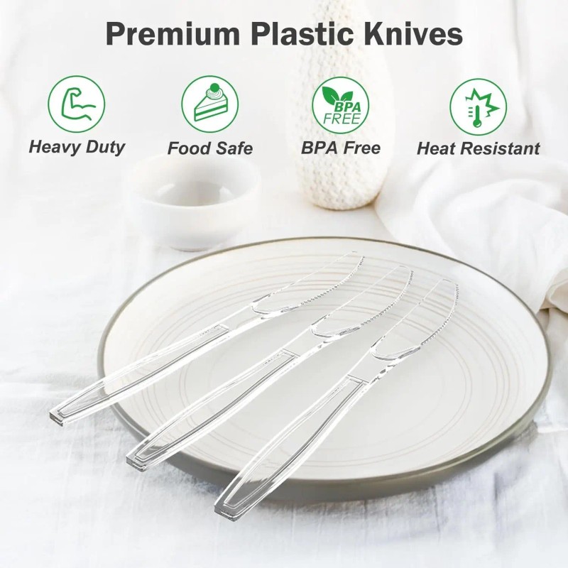 360 Count Disposable Cutlery Extra Heavy Duty Clear Plastic Knives