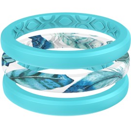 ThunderFit Stackable Silicone Rings for Women, Breathable Rubber Wedding Bands - Braided Design 3mm Wide 1.8mm Thick - 3/8 Variety Multipack (Pack P - Size 5.5-6 (15.80mm))