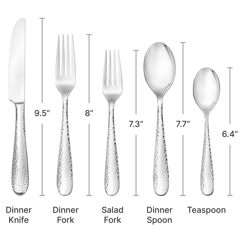 Hudson Essentials Premium 40 Piece Hammered Silverware Set, 18/10 Stainless