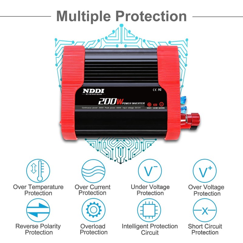200W Car Power Inverter 12V DC to 110V AC Converter