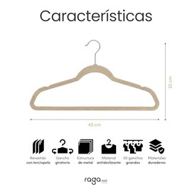 Raganet, Set de 50 Ganchos Metalicos Cubiertos con Terciopelo, Perchas de Alta Calidad, Gancho con Rotacion 360°, Ganchos Antideslizantes y Resistente