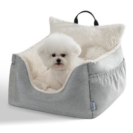 Milk and Soda Small Dog Car Seat Bed for Small Dogs Under 20 LBS with 2-Sided Pillow, Side Pockets, Built-in Leash, Machine Washable Cover, Light Gray (Gray, Small)