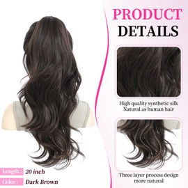 Fine Plus Ponytail Extension, 20inch Long Synthetic Claw Clip Ponytail Hair Extensions Curly Natural Layered Pony Tails for Women Instant Volume in Seconds Daily Wear Parties & Any Occasions