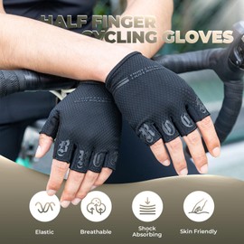 ROCKBROS Fingerless Cycling Gloves Non Slip Shock-Absorbing, Half Finger Breathable Summer Short Gloves for Riding Fishing Gym Climbing, Bike Accessories for Men and Women Black XXL