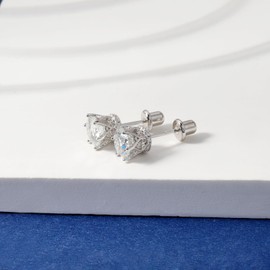 Moissanite Screw Back Stud Earrings - 925 Sterling Silver D-color VVS1 Round Cut 6.5mm 2CT Moissanite Stud Earrings Moissanite Diamond Jewelry Gifts for Women men, one size, Sterling Silver,