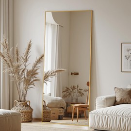 LadyNow Full Length Mirror, 58"x21" Oversized Floor Mirror Freestanding, Full Body Mirror Floor Standing Mirrors with Stand, Hanging Mounted Mirrors for Bedroom Living Room, Gold, Rect Style