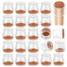 AUXHCYL Round Chair Leg Caps, Pack of 24, Transparent Chair Leg Protectors, Protective Caps for Chair Legs with Felt, Chair Leg Floor Protectors for Hardwood Floors, Round 18-25 mm and Square 13-21 mm