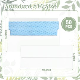 Mulbozy 50 Pcs White #10 Business Envelopes, Self Seal Standard Envelopes, Peep-proof Business Mailing Envelopes for Office, Checks, Letters, Invoices, Statements, Wedding, Size 4-1/8 x 9-1/2 inch